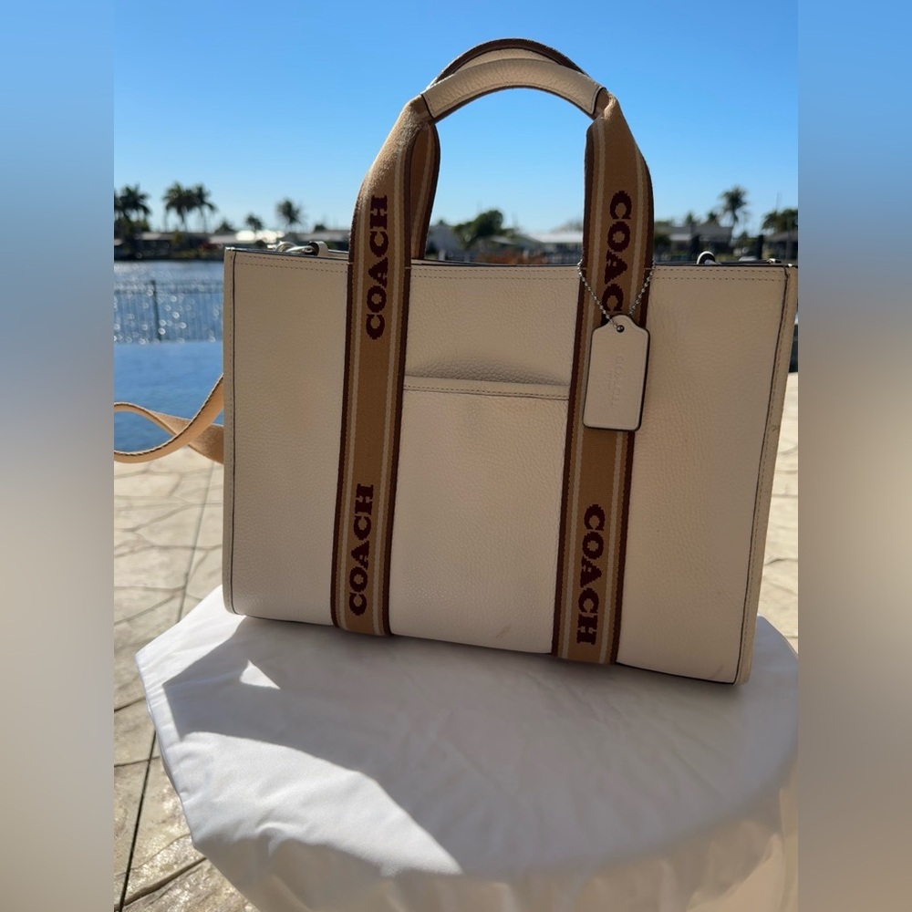 Coach Cream and Brown Leather Tote Bag